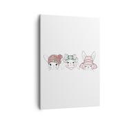 Quadro su Tela 50x70cm Conigli cappelli illustrazione bambini Stampe Murale