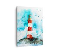 Quadro su Tela 50x70cm Faro Acqua Illustrazione onda Stampe Immagini Murale