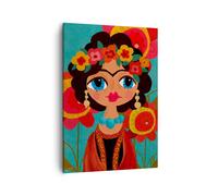 Quadro su Tela 50x70cm Frida Fiori Colorato Stampe Immagini Quadri Murale
