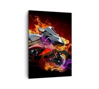 Quadro su Tela 50x70cm Motocicletta Fuoco Astrazione Stampe Immagini Murale