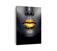 Quadro su Tela 50x70cm Oro Bocca Nero Stampe Immagini Quadri Moderni Murale