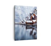 Quadro su Tela 50x70cm Paesaggio Insediamento Di Montagna Inverno Stampe Murale