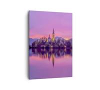 Quadro su Tela 50x70cm Paesaggio Montagna Lago chiesa Stampe Immagini Murale