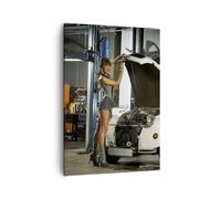 Quadro su Tela 50x70cm Ragazza giovane macchina meccanico Stampe Immagini Murale