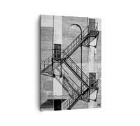 Quadro su Tela 50x70cm Scale Bianco E Nero Edificio Stampe Immagini Murale