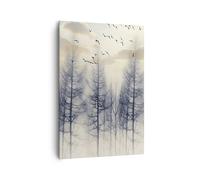 Quadro su Tela 70x100cm Alberi uccelli cielo Stampe Immagini Quadri Murale