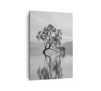 Quadro su Tela 70x100cm Albero Simmetria Lago Stampe Immagini Quadri Murale