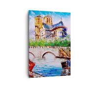 Quadro su Tela 70x100cm Barca fiume ponte disegno Stampe Immagini Quadri Murale