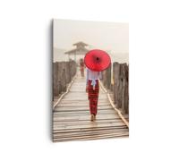 Quadro su Tela 70x100cm Birmania ombrellone ponte Stampe Immagini Quadri Murale