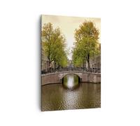 Quadro su Tela 70x100cm Canale acqua Amsterdam bici Stampe Immagini Murale