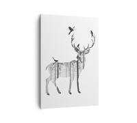 Quadro su Tela 70x100cm Cervo Autunno Foresta Illustrazione Stampe Murale