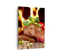 Quadro su Tela 70x100cm Cibo legno fuoco bistecca Stampe Immagini Quadri Murale