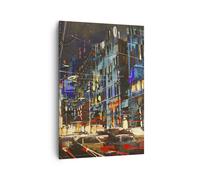 Quadro su Tela 70x100cm città notte strada Stampe Immagini Quadri Moderni Murale
