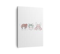 Quadro su Tela 70x100cm Conigli cappelli illustrazione bambini Stampe Murale