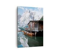 Quadro su Tela 70x100cm Cottage Sopra Il Lago Stampe Immagini Quadri Murale