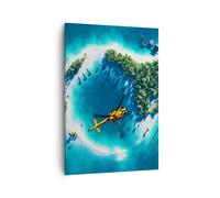Quadro su Tela 70x100cm Elicottero Oceano isola paradiso Stampe Immagini Murale