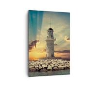 Quadro su Tela 70x100cm Faro acqua mare pietre Stampe Immagini Quadri Murale