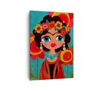 Quadro su Tela 70x100cm Frida Fiori Colorato Stampe Immagini Quadri Murale