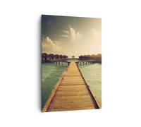 Quadro su Tela 70x100cm Maldive Cottage Acqua Stampe Immagini Quadri Murale