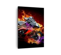 Quadro su Tela 70x100cm Motocicletta Fuoco Astrazione Stampe Immagini Murale