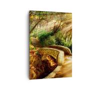 Quadro su Tela 70x100cm Percorso ponte di pietra foresta autunno Stampe Murale