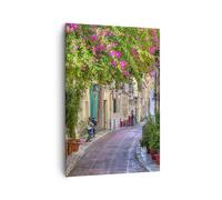 Quadro su Tela 70x100cm Strada decorazione fiori grecia Stampe Immagini Murale