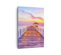 Quadro su Tela 70x100cm Tramonto acqua ponte orizzonte Stampe Immagini Murale