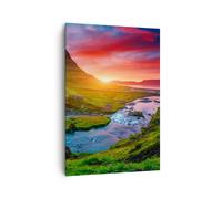 Quadro su Tela 70x100cm Tramonto Cascata Islanda vulcano Stampe Immagini Murale