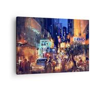 Quadro su Tela 70x50cm Auto persone ristorante vita notturna Stampe Murale