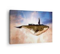 Quadro su Tela 70x50cm Balena Donna Cielo Stampe Immagini Quadri Moderni Murale