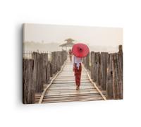 Quadro su Tela 70x50cm Birmania ombrellone ponte Stampe Immagini Quadri Murale