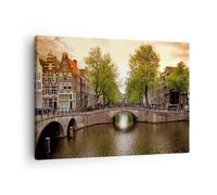 Quadro su Tela 70x50cm Canale acqua Amsterdam bici Stampe Immagini Quadri Murale