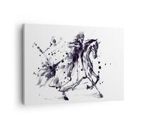 Quadro su Tela 70x50cm Cavallo cavaliere storia equitazione Stampe Murale