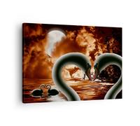 Quadro su Tela 70x50cm Cigni Notte Amore Stampe Immagini Quadri Moderni Murale