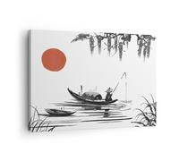 Quadro su Tela 70x50cm Cina pescatore disegno Stampe Immagini Quadri Murale