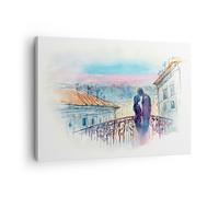 Quadro su Tela 70x50cm Coppia Amore Città ponte Stampe Immagini Quadri Murale