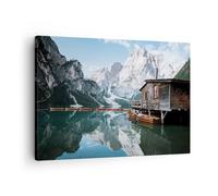 Quadro su Tela 70x50cm Cottage Sopra Il Lago Stampe Immagini Quadri Murale