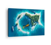 Quadro su Tela 70x50cm Elicottero Oceano isola paradiso Stampe Immagini Murale