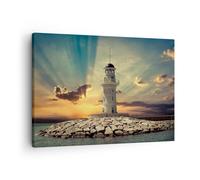 Quadro su Tela 70x50cm Faro acqua mare pietre Stampe Immagini Quadri Murale