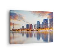 Quadro su Tela 70x50cm Fiume Grattacieli Vista Eiffle Stampe Immagini Murale