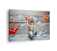 Quadro su Tela 70x50cm Gatto divertimento origami Stampe Immagini Quadri Murale