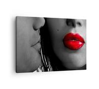 Quadro su Tela 70x50cm Le labbra rosse i capelli scuri il modello l'amore Murale