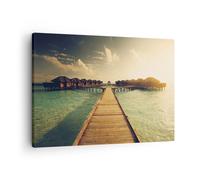 Quadro su Tela 70x50cm Maldive Cottage Acqua Stampe Immagini Quadri Murale