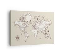 Quadro su Tela 70x50cm Mappa mondo classico continenti Stampe Immagini Murale