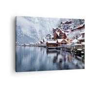 Quadro su Tela 70x50cm Paesaggio Insediamento Di Montagna Inverno Stampe Murale