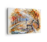 Quadro su Tela 70x50cm Percorso Panchina Autunno donna Stampe Immagini Murale