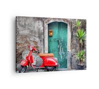 Quadro su Tela 70x50cm Scooter trasporto italia retro Stampe Immagini Murale