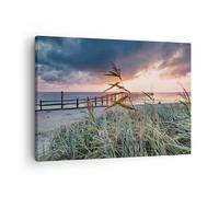 Quadro su Tela 70x50cm Spiaggia Erba Orizzonte Stampe Immagini Quadri Murale
