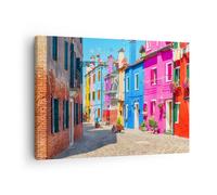 Quadro su Tela 70x50cm strada casa fiori Stampe Immagini Quadri Moderni Murale