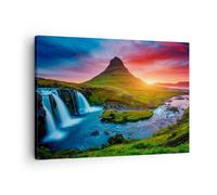 Quadro su Tela 70x50cm Tramonto Cascata Islanda vulcano Stampe Immagini Murale